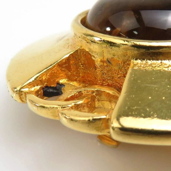 CHANEL CC Logo Clip on Earrings Gold/Brown Metal/Stone - - Picture 6 of 14